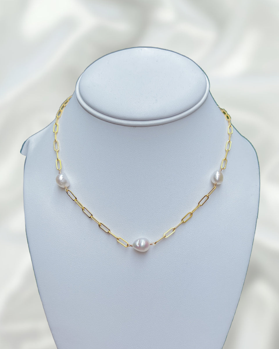 14k Gold Filled Paperclip Necklace with Pearl