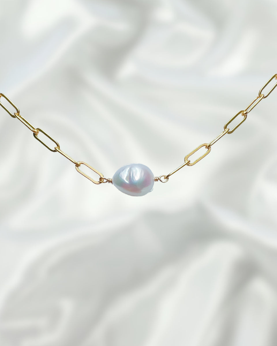 14k Gold Filled Paperclip Necklace with Pearl – Kamo by Kary