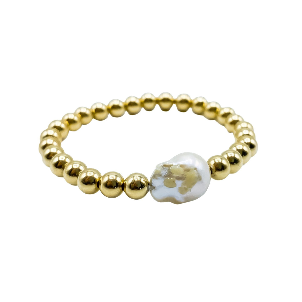 2024 Pearls & Gold Bead Bracelet. Yellow Gold-filled / Sterling SilvWoman's