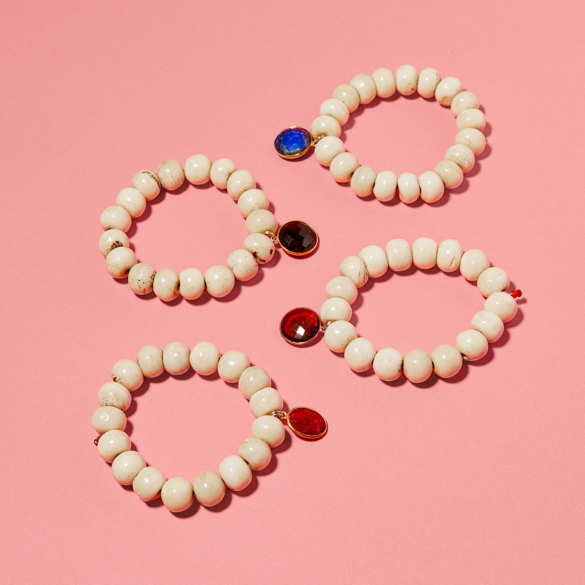 Bracelet with Buffalo Bone Hairpipe with Pink Cat's Eye Beads