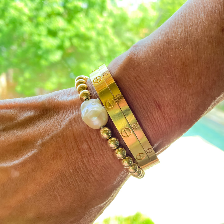 Gold Meaghan w/Pearl, 14kt gold filled, gold shops bracelet, pearl bracelet, wire wrapped, wire jewelry, gold jewelry, pearl jewelry